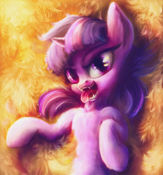 Size: 1000x1073 | Tagged: safe, artist:stdeadra, derpibooru import, twilight sparkle, pony, unicorn, eye, eye contact, fangs, fur, horn, looking at you, mane, scary, solo, tongue out