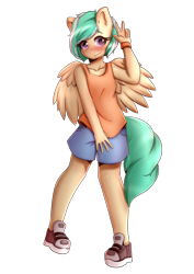 Size: 2893x4092 | Tagged: safe, alternate version, artist:koizumisho, derpibooru import, oc, oc:mango foalix, anthro, pegasus, background removed, peace sign, pegasus oc, simple background, solo, transparent background, wings