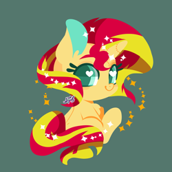 Size: 2449x2449 | Tagged: safe, artist:snow angel, sunset shimmer, pony, unicorn, chibi, cute, female, heart eyes, looking at you, mare, shimmerbetes, simple background, smiling, solo, wingding eyes