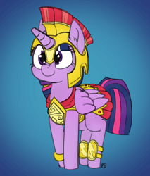 Size: 1280x1500 | Tagged: safe, artist:certificate, artist:pabbley, twilight sparkle, twilight sparkle (alicorn), alicorn, pony, armor, armor skirt, athena sparkle, clothes, costume, cute, female, mare, skirt, solo, twiabetes