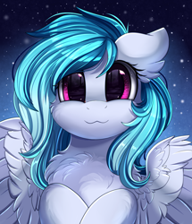 Size: 1722x2003 | Tagged: safe, artist:pridark, derpibooru import, oc, oc only, pegasus, pony, bust, chest fluff, commission, cute, daaaaaaaaaaaw, ear fluff, looking at you, ocbetes, portrait, smiling, solo, weapons-grade cute