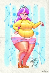 Size: 1000x1500 | Tagged: safe, artist:secretgoombaman12345, diamond tiara, human, 60s, chubby diamond, diamond thighara, fat, humanized, obese, solo, wide hips