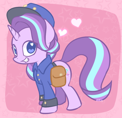 Size: 658x634 | Tagged: safe, artist:puetsua, starlight glimmer, pony, unicorn, clothes, cute, female, glimmerbetes, hat, heart eyes, looking at you, mailbag, mailmare, mare, saddle bag, smiling, solo, uniform, wingding eyes