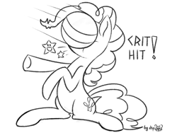 Size: 1600x1200 | Tagged: safe, artist:dsp2003, part of a set, pinkie pie, earth pony, pony, fanfic:why am i pinkie pie, 2016, ball, black and white, critical hit, female, grayscale, monochrome, pain star, solo