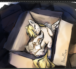Size: 1069x970 | Tagged: safe, artist:inowiseei, derpy hooves, pegasus, pony, box, cute, female, mail, mare, pony in a box, sleeping, smiling, solo