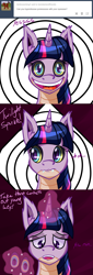 Size: 990x2895 | Tagged: safe, artist:novaspark, twilight sparkle, lamia, original species, ask lamia twi and friends, contact lens, hypnosis, species swap, twilamia, twilight snakle