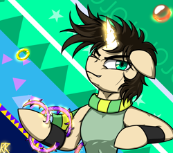 Size: 1220x1080 | Tagged: safe, artist:ktk's sky, derpibooru import, pony, unicorn, battle tendency, bubble, clothes, hamon, hermit purple, jojo, jojo's bizarre adventure, joseph joestar, magic, male, scarf, solo, stand