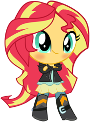 Size: 600x800 | Tagged: safe, artist:multilazyazz23, sunset shimmer, equestria girls, chibi, crossed arms, cute, no nose, shimmerbetes, simple background, solo, transparent background