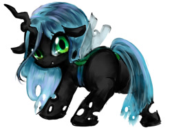 Size: 1200x900 | Tagged: safe, artist:nabe, derpibooru import, queen chrysalis, changeling, changeling queen, nymph, bugbutt, cute, cutealis, filly queen chrysalis, looking at you, simple background, solo, white background