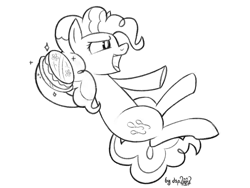 Size: 1600x1200 | Tagged: safe, artist:dsp2003, part of a set, pinkie pie, earth pony, pony, fanfic:why am i pinkie pie, 2016, black and white, cake, female, food, grayscale, monochrome, open mouth, solo, sparkles