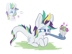 Size: 1600x1200 | Tagged: safe, artist:heir-of-rick, derpibooru import, rarity, monster pony, original species, pony, tatzlpony, unicorn, it isn't the mane thing about you, alternate hairstyle, bouquet, eating, eyes on the prize, flower, horses doing horse things, long tongue, punk, raripunk, solo, tatzlarity, tatzls doing tatzl things, tentacle tongue, tentacles, tongue out