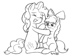 Size: 1600x1200 | Tagged: safe, artist:dsp2003, part of a set, pinkie pie, oc, oc:cinnamon swirl, earth pony, pony, fanfic:why am i pinkie pie, 2016, black and white, cute, female, filly, frown, grayscale, monochrome, open mouth