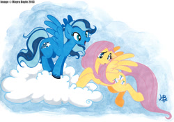 Size: 1200x846 | Tagged: safe, artist:huskie, artist:mayra boyle, derpibooru import, fluttershy, oc, pegasus, pony, cloud