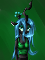 Size: 1500x2000 | Tagged: safe, artist:novaspark, queen chrysalis, anthro, changeling, changeling queen, female, horn, solo