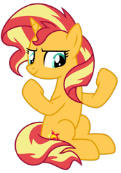 Size: 3500x5000 | Tagged: safe, derpibooru import, sunset shimmer, pony, unicorn, spoiler:deep tissue memories, absurd resolution, deep tissue memories, female, flexing, mare, simple background, sitting, smiling, solo, transparent background