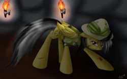 Size: 1600x1000 | Tagged: safe, artist:novaspark, daring do, pegasus, pony, blood, clothes, solo