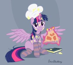Size: 600x540 | Tagged: safe, artist:brianblackberry, artist:szafir87, edit, twilight sparkle, twilight sparkle (alicorn), alicorn, pony, adorkable, animated, blinking, book, cake, chef's hat, cinemagraph, clothes, cute, dork, eye shimmer, female, food, gif, glowing horn, hat, magic, mare, messy mane, messy tail, simple background, smiling, socks, solo, spread wings, striped socks, szafir87 is trying to murder us, telekinesis, twiabetes, weapons-grade cute, you tried
