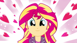 Size: 3840x2160 | Tagged: safe, artist:paganmuffin, sunset shimmer, eqg summertime shorts, equestria girls, pet project, clothes, cute, female, heart, looking at you, shimmerbetes, shimmering the gecko, smiling, solo, wallpaper