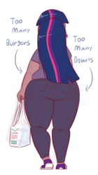 Size: 700x1250 | Tagged: safe, artist:secretgoombaman12345, twilight sparkle, human, ass, chubby, dark skin, fat, humanized, krispy kreme, plump, solo, stuffed, the ass was fat, twibutt, twilard sparkle, twilight burgkle