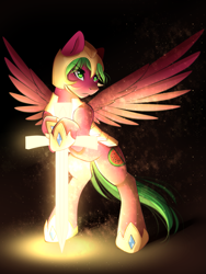 Size: 1591x2113 | Tagged: safe, artist:airiniblock, oc, oc only, oc:melon specter, pegasus, pony, armor, light, rcf community, royal guard, solo, sword, weapon, wings