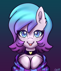 Size: 3000x3500 | Tagged: safe, artist:ciderpunk, oc, oc only, oc:neon heart, pony, bust, choker, heart, misleading thumbnail, solo, tongue out