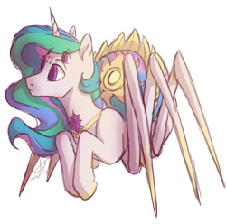 Size: 1358x1347 | Tagged: safe, artist:ebonytails, princess celestia, monster pony, original species, spiderpony, female, looking at something, looking away, multiple eyes, simple background, solo, species swap, spiderlestia, transparent background