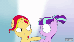 Size: 640x360 | Tagged: safe, artist:doublewbrothers, starlight glimmer, sunset shimmer, pony, unicorn, thought crimes, animated, crying, cute, eye shimmer, female, filly, filly starlight glimmer, filly sunset shimmer, floppy ears, gif, gifs.com, glimmerbetes, open mouth, sad, savage, shimmerbetes, younger, youtube link