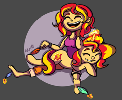 Size: 1527x1251 | Tagged: safe, artist:colouredteapot, sunset shimmer, pony, unicorn, equestria girls, barefoot, clothes, crying, cute, eyes closed, feather, feet, female, fetish, foot fetish, glowing horn, hoof fetish, human ponidox, laughing, lip bite, mare, open mouth, self ponidox, shimmerbetes, tanktop, tears of laughter, teary eyes, tickle torture, tickling