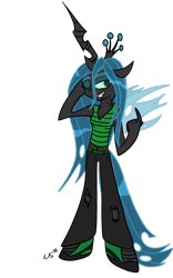 Size: 707x1131 | Tagged: safe, artist:novaspark, queen chrysalis, anthro, changeling, changeling queen, looking at you, solo