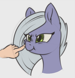 Size: 549x568 | Tagged: safe, artist:dusthiel, limestone pie, earth pony, human, pony, annoyed, boop, cute, female, limabetes, madorable, mare, scrunchy face