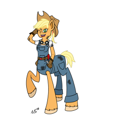 Size: 1500x1600 | Tagged: safe, artist:novaspark, applejack, anthro, centaur, earth pony, pony, ponytaur, anthro centaur, centaurjack, overalls, solo