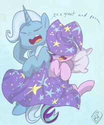 Size: 3000x3600 | Tagged: safe, artist:glitterstar2000, starlight glimmer, trixie, pony, unicorn, cape, clothes, female, hat, lesbian, mare, shipping, simple background, sleeping, startrix, trixie's cape, trixie's hat, zzz