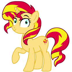 Size: 5000x5000 | Tagged: safe, artist:sunshi, sunset shimmer, pony, unicorn, mirror magic, spoiler:eqg specials, absurd resolution, cute, female, mare, raised hoof, simple background, smiling, solo, transparent background