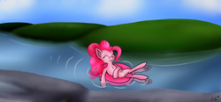 Size: 2800x1300 | Tagged: safe, artist:novaspark, pinkie pie, earth pony, pony, female, mare, pink coat, pink mane, solo, water