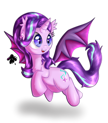 Size: 2700x3100 | Tagged: safe, artist:katakiuchi4u, starlight glimmer, alicorn, bat pony, bat pony alicorn, pony, alicornified, bat ponified, cute, ear fluff, fangs, female, glimbat, glimmerbetes, mare, race swap, simple background, smiling, solo, starlicorn, transparent background