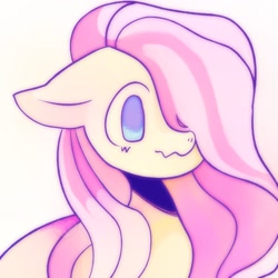 Size: 1280x1280 | Tagged: safe, artist:cherubicide, derpibooru import, fluttershy, pegasus, pony, bust, cute, female, floppy ears, hair over one eye, mare, no pupils, shyabetes, simple background, solo, three quarter view, wavy mouth, white background