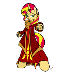 Size: 1200x1500 | Tagged: safe, artist:novaspark, sunset shimmer, pony, unicorn, bipedal, clothes, solo