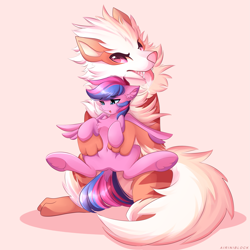 Size: 3333x3333 | Tagged: safe, artist:airiniblock, oc, pony, arcanine, cute, duo, pokémon, pokémon red and blue, rcf community