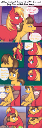 Size: 1280x3840 | Tagged: safe, artist:nekocrispy, big macintosh, caramel, earth pony, pony, blushing, caramac, cute, gay, hug, male, plot, shipping, socially awkward pony, stallion