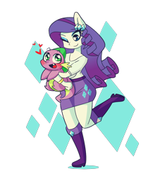 Size: 2000x2200 | Tagged: safe, artist:panyang-panyang, rarity, spike, dragon, equestria girls, blushing, cutie mark background, female, heart, hug, love, male, ponied up, shipping, simple background, sparity, straight, transparent background