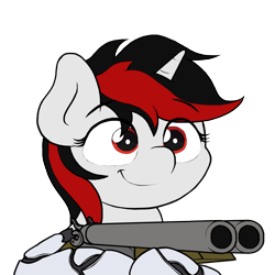 Size: 3500x3500 | Tagged: safe, artist:ljdamz1119, derpibooru import, oc, oc only, oc:blackjack, cyborg, pony, unicorn, fallout equestria, fallout equestria: project horizons, cyber legs, fallout, fanfic art, gun, shotgun, simple background, solo, transparent background, weapon