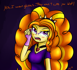 Size: 1200x1100 | Tagged: safe, artist:novaspark, adagio dazzle, equestria girls, adoragio, big hair, blatant lies, blushing, breasts, cleavage, clothes, cute, dialogue, female, glasses, gloves, i'm not cute, looking at you, nerddagio, open mouth, solo, tsundagio, tsundere