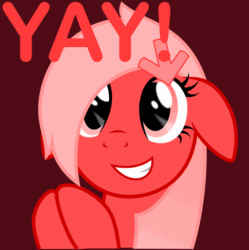 Size: 796x800 | Tagged: safe, artist:arifproject, oc, oc only, oc:downvote, pony, animated, bust, clapping, cute, derpibooru, derpibooru ponified, floppy ears, gif, grin, meta, ponified, simple background, smiling, solo, vector, wide eyes