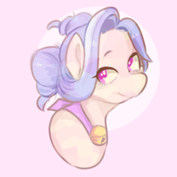 Size: 2000x2000 | Tagged: safe, artist:poofindi, oc, oc only, oc:gabriell, crystal pony, bell, bust, ponytails, smiling, solo
