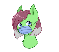 Size: 667x593 | Tagged: safe, alternate version, artist:poofindi, part of a set, oc, oc only, oc:watermelon success, earth pony, pony, bust, coronavirus, covid-19, face mask, female, gradient mane, mare, mask, simple background, solo, surgical mask, transparent background, ych result