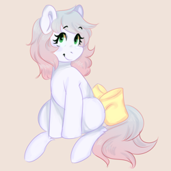 Size: 3000x3000 | Tagged: safe, artist:poofindi, oc, oc only, oc:minty, pony, unicorn, bow, female, gradient mane, mare, sitting, smiling, solo, tail bow