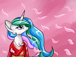 Size: 2000x1500 | Tagged: safe, artist:novaspark, princess celestia, alicorn, pony, clothes, kimono (clothing), solo