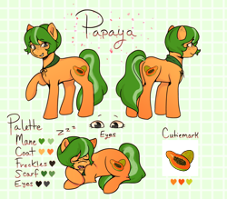 Size: 4000x3501 | Tagged: safe, artist:poofindi, oc, oc only, oc:papaya, earth pony, reference sheet