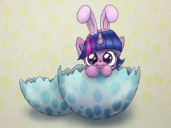 Size: 3940x2956 | Tagged: safe, artist:helmie-art, twilight sparkle, alicorn, pony, bunny ears, cute, ear fluff, easter, easter egg, female, looking at you, mare, solo, twiabetes