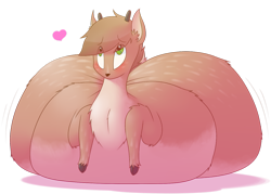 Size: 1280x914 | Tagged: safe, artist:secretgoombaman12345, oc, oc only, oc:roe, deer, belly, belly bed, bhm, cute, fat, heart, impossibly large belly, obese, solo